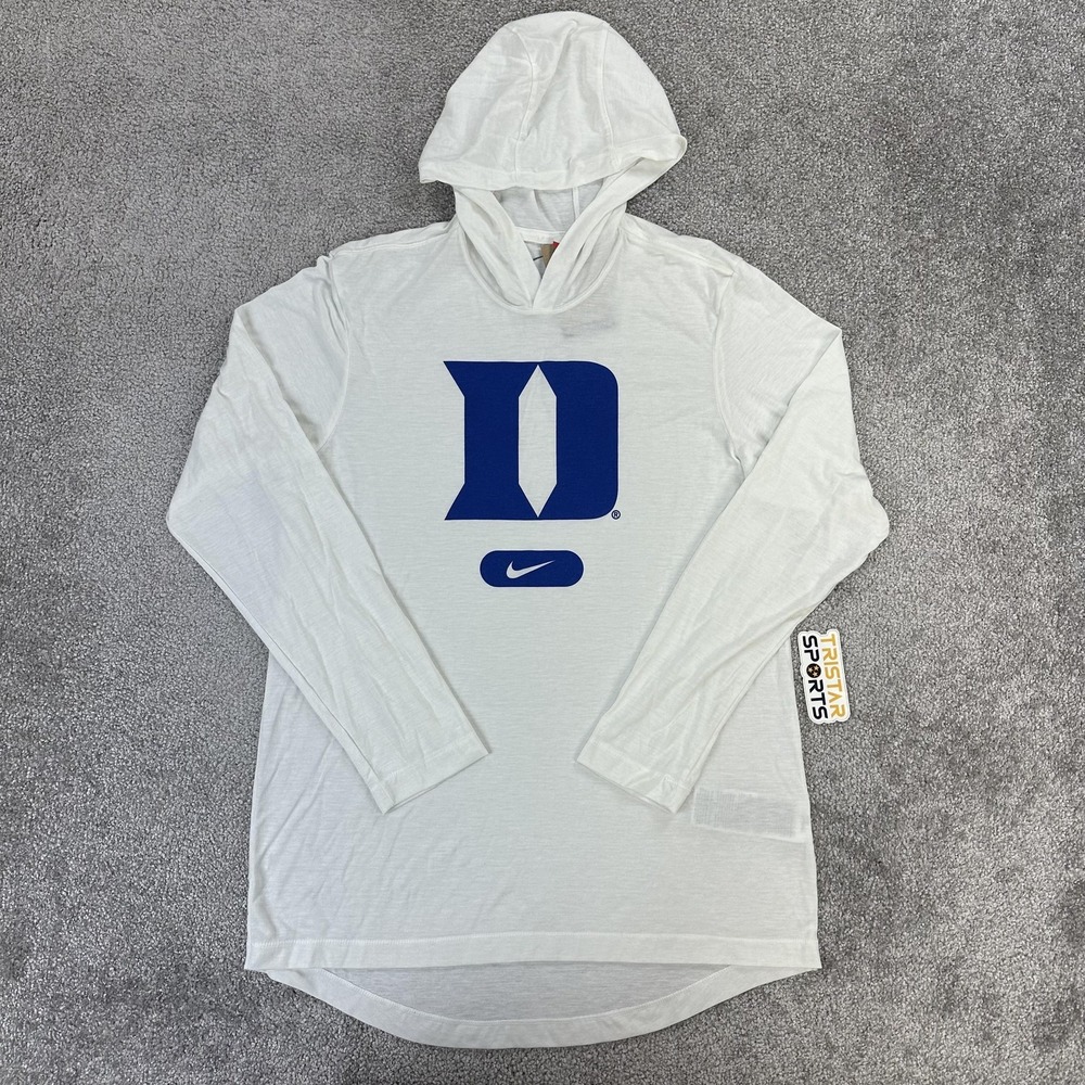 Duke Blue Devils Shirt Mens Small White NCAA Basketball Hooded Long Sleeve Nike